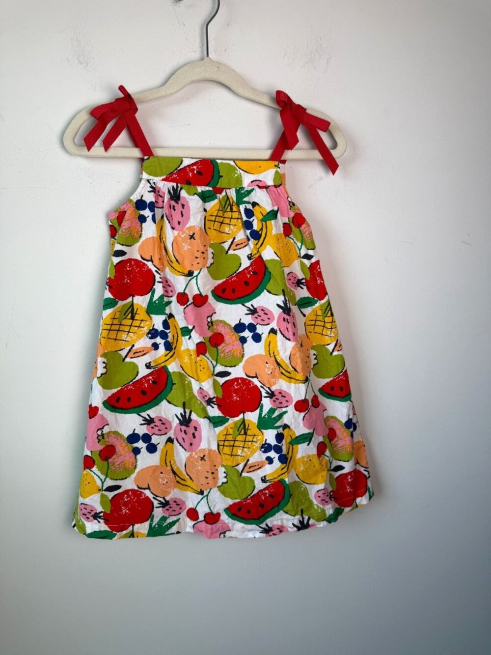Hanna Andersson Fruit Print Apron Dress 100% Cotton Size 100 Toddler 4